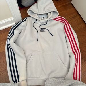 Adidas Men's Hoodie with Navy and Red Stripes